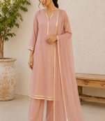 Pink cotton solid ethnic wear kurta set with dupatta for women