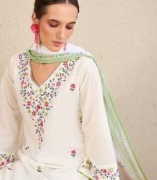 Floral Embroidered  Cotton Kurta With Trousers & Dupatta