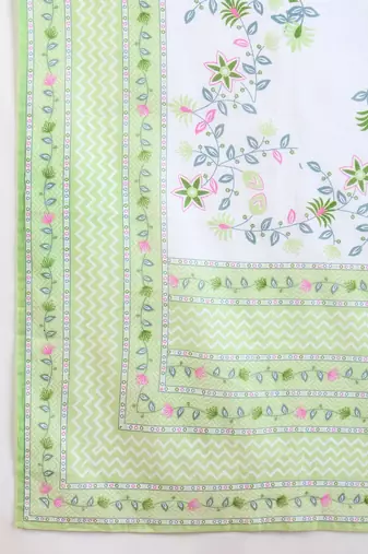 Floral Embroidered  Cotton Kurta With Trousers & Dupatta