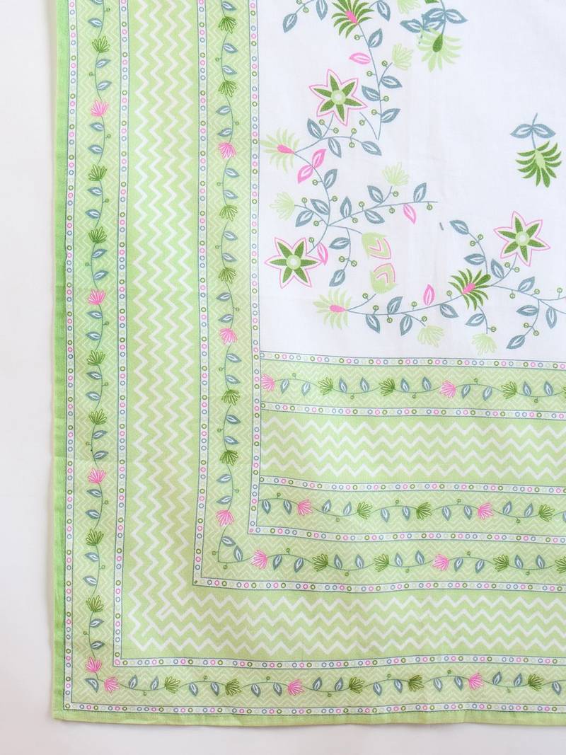 Floral Embroidered  Cotton Kurta With Trousers & Dupatta