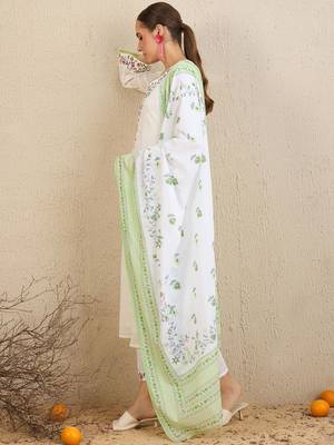 Floral Embroidered  Cotton Kurta With Trousers & Dupatta 4