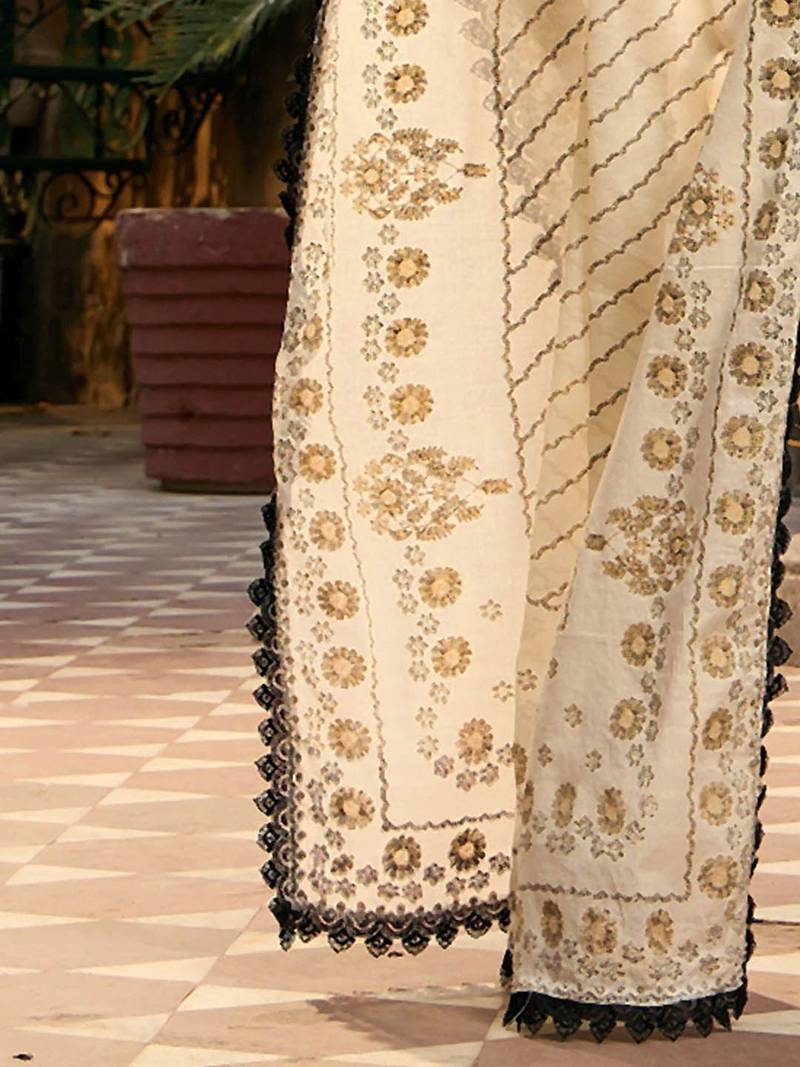 Floral Embroidered Regular Thread Work  Cotton Kurta with Trousers & Dupatta
