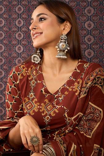 Women Ethnic Motifs Printed Cotton Kurta with Trousers & Dupatta
