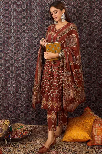Women Ethnic Motifs Printed Pure Cotton Kurta with Trousers & Dupatta