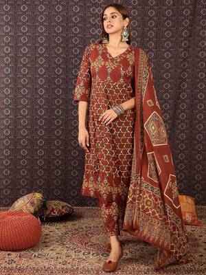 Women Ethnic Motifs Printed Pure Cotton Kurta with Trousers & Dupatta 4