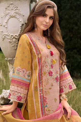 Women Embroidered Thread Work Linen Kurta with Trousers & With Dupatta