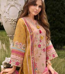 Women Embroidered Thread Work Linen Kurta with Trousers & With Dupatta