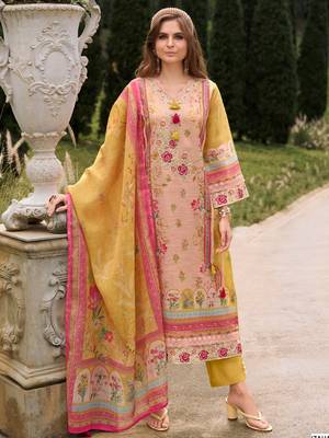 Women Embroidered Thread Work Linen Kurta with Trousers & With Dupatta 2