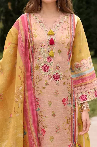 Women Embroidered Thread Work Linen Kurta with Trousers & With Dupatta