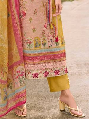 Women Embroidered Thread Work Linen Kurta with Trousers & With Dupatta 6