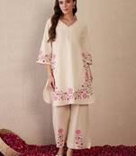 Women Floral Embroidered Regular Thread Work Pure Cotton Kurta with Palazzos