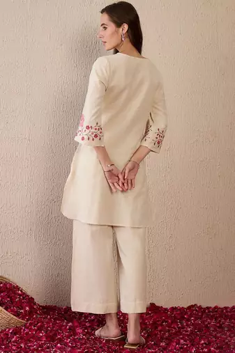 Women Floral Embroidered Regular Thread Work Pure Cotton Kurta with Palazzos