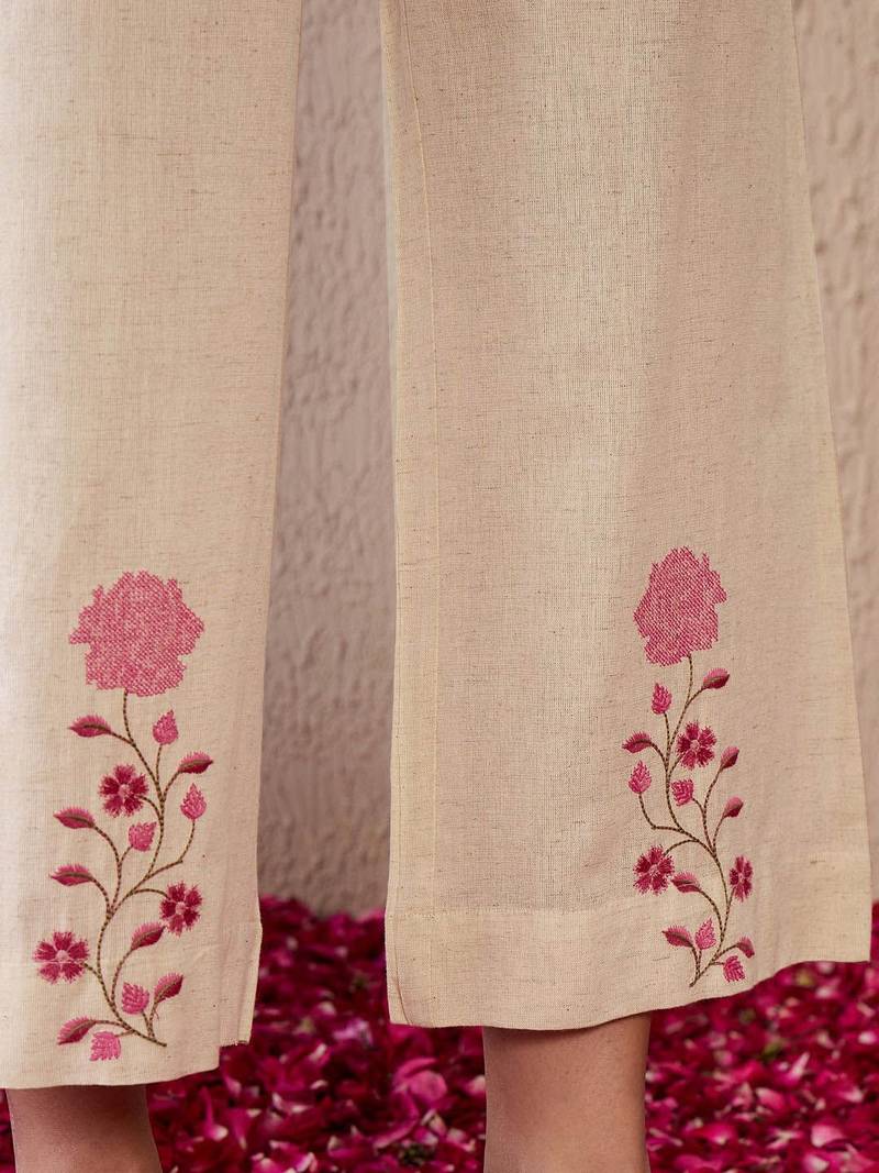 Women Floral Embroidered Regular Thread Work Pure Cotton Kurta with Palazzos