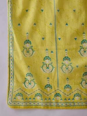 Floral Printed Mandarin Collar Beads Stones Pure Cotton Kurta Trousers & Dupatta 3