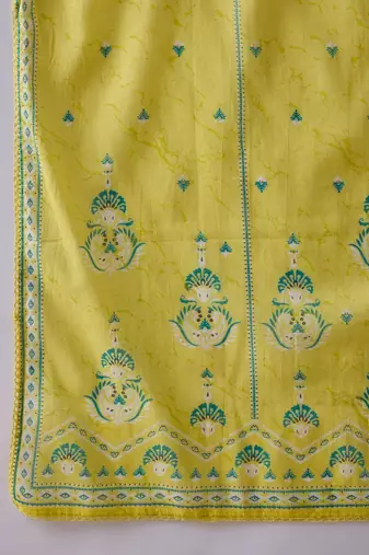 Floral Printed Mandarin Collar Beads Stones Pure Cotton Kurta Trousers & Dupatta