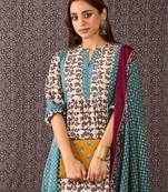 Floral Printed Mandarin Collar Pure Cotton A-Line Kurta & Trousers With Dupatta