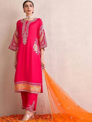 Women Ethnic Motifs Embroidered Regular Kurta with Trousers & With Dupatta 2