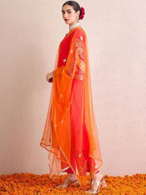 Women Ethnic Motifs Embroidered Regular Kurta with Trousers & With Dupatta 5