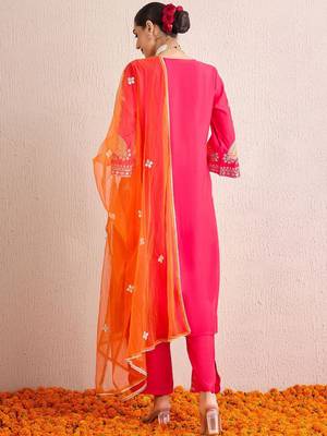 Women Ethnic Motifs Embroidered Regular Kurta with Trousers & With Dupatta 6