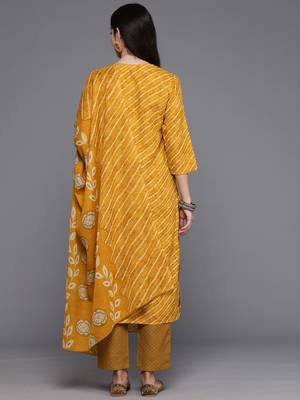 Women Floral Yoke Design Regular  Cotton Kurta with Trousers & With Dupatta 7