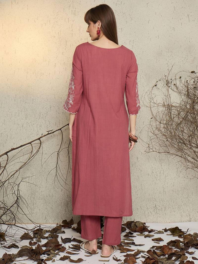 Women Ethnic Motifs Embroidered Thread Work  Cotton Kurta with Trousers