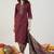 Burgundy Floral Printed Mandarin Collar Pure Cotton Kurta with Salwar & Dupatta