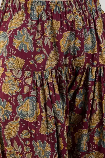 Burgundy Floral Printed Mandarin Collar Pure Cotton Kurta with Salwar & Dupatta