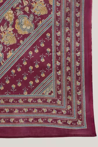 Burgundy Floral Printed Mandarin Collar Pure Cotton Kurta with Salwar & Dupatta