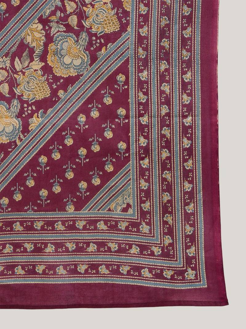 Burgundy Floral Printed Mandarin Collar Pure Cotton Kurta with Salwar & Dupatta