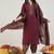 Burgundy Floral Printed Mandarin Collar Pure Cotton Kurta with Salwar & Dupatta
