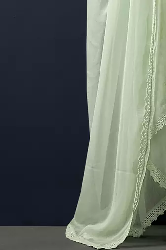 Floral Printed Regular Linen Straight Kurta With Trousers & Dupatta