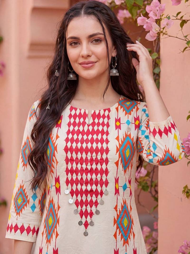Women Printed Regular Pure Cotton Kurta with Trousers