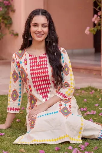 Women Printed Regular Pure Cotton Kurta with Trousers