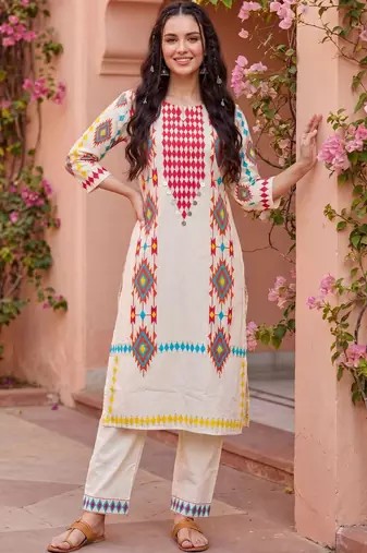 Women Printed Regular Pure Cotton Kurta with Trousers