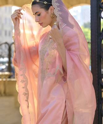 Ethnic Motifs Embroidered Zari Straight Kurta With Trousers & Dupatta 1