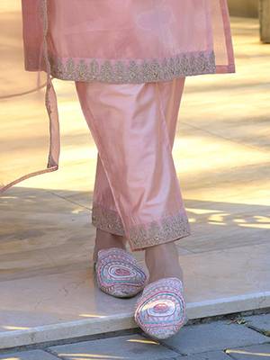 Ethnic Motifs Embroidered Zari Straight Kurta With Trousers & Dupatta 4