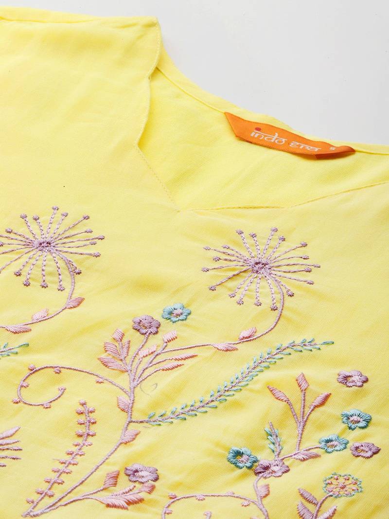 Floral Embroidered Thread Work Pure Cotton Kurta with Trousers & With Dupatta