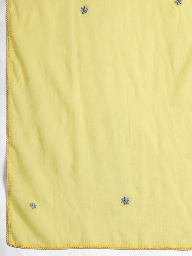 Floral Embroidered Thread Work Pure Cotton Kurta with Trousers & With Dupatta