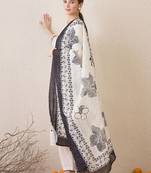 Floral Embroidered Notch Neck Sequinned Linen Kurta With Trousers & Dupatta