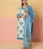 Women Floral Printed Regular Pure Cotton Kurta with Trousers & With Dupatta
