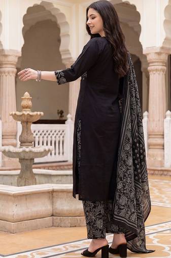 Women Ethnic Motifs Printed Cotton Kurta with Palazzos & With Dupatta