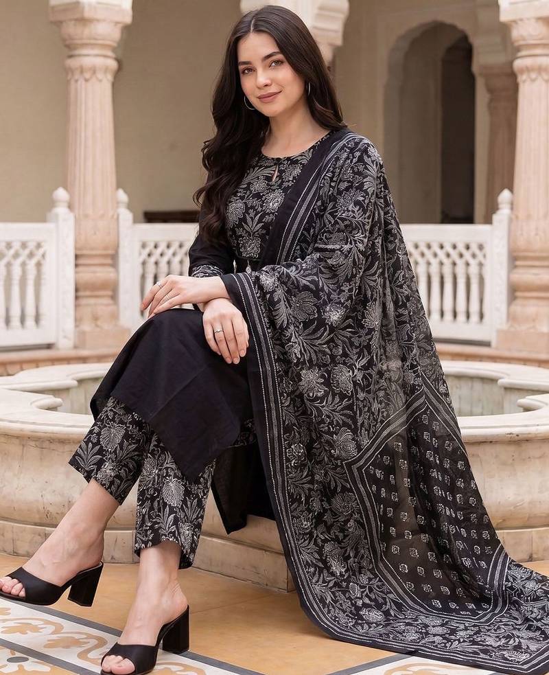 Women Ethnic Motifs Printed Regular Pure Cotton Kurta with Palazzos & With Dupatta