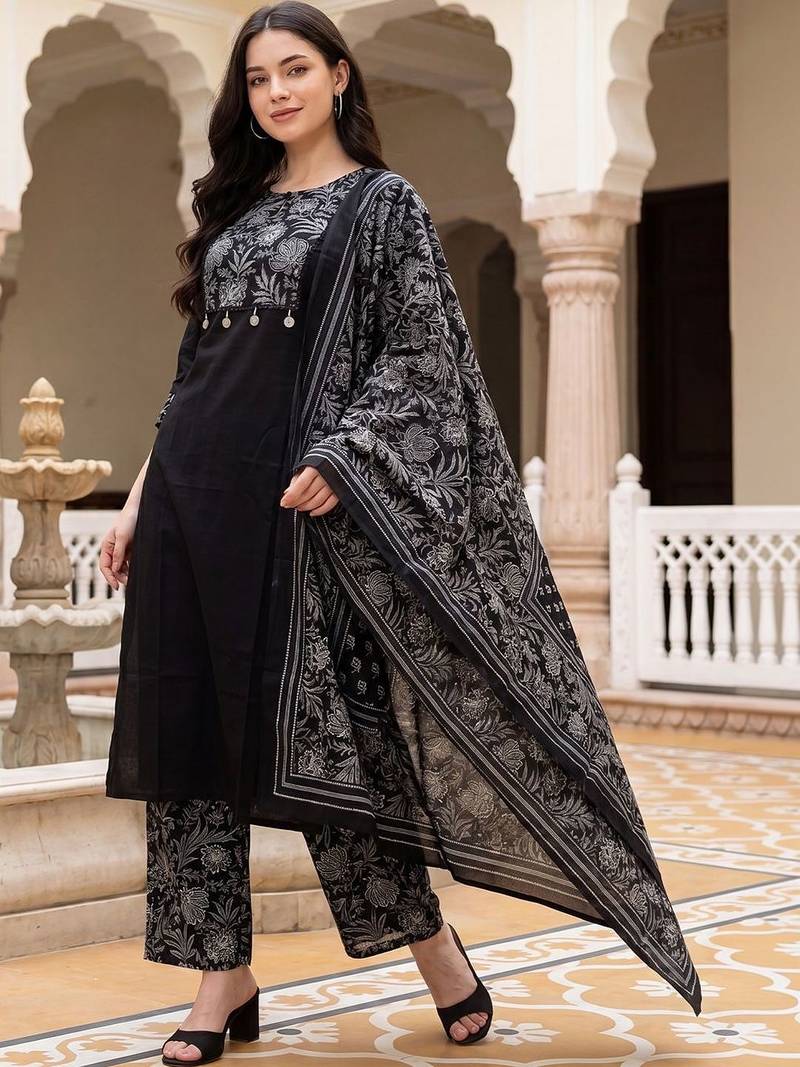 Women Ethnic Motifs Printed Regular Pure Cotton Kurta with Palazzos & With Dupatta