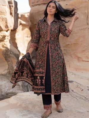 Women Ethnic Motifs Printed Regular  Cotton Kurta with Trousers & With Dupatta 1