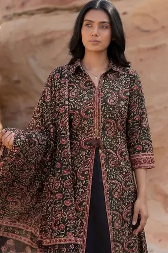 Women Ethnic Motifs Printed Regular  Cotton Kurta with Trousers & With Dupatta