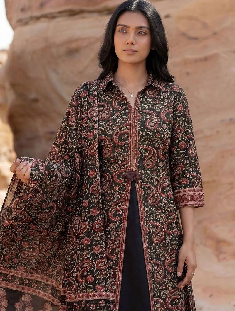 Women Ethnic Motifs Printed Regular  Cotton Kurta with Trousers & With Dupatta