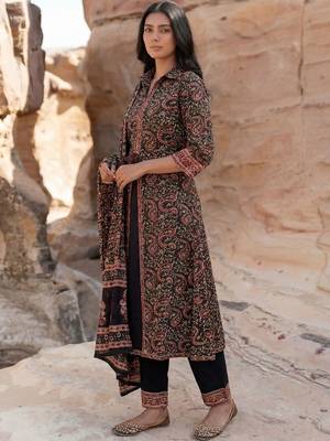 Women Ethnic Motifs Printed Regular  Cotton Kurta with Trousers & With Dupatta 3