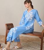 Floral Printed V-Neck  Cotton Straight Kurta With Trousers