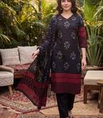 Women Ethnic Motifs Printed Regular Thread Work  Cotton Kurta with Trousers & With Dupatta
