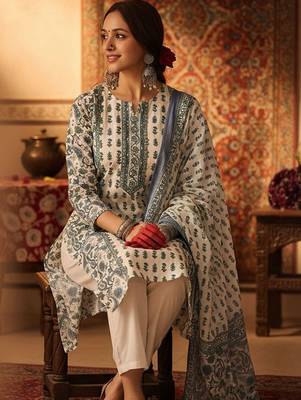 Ethnic Motifs Printed  Cotton Kurta With Trousers & Dupatta 1
